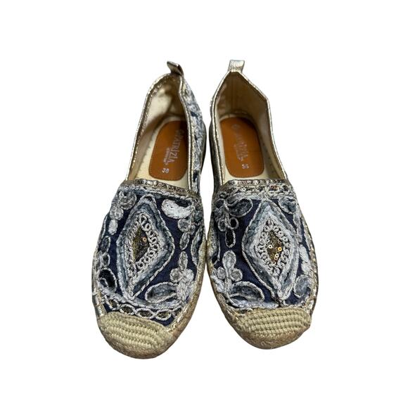 Patrizia by Spring Step Agleam Embroidered Espadrille Flats Blue Gold Boho 38 - Picture 2 of 7